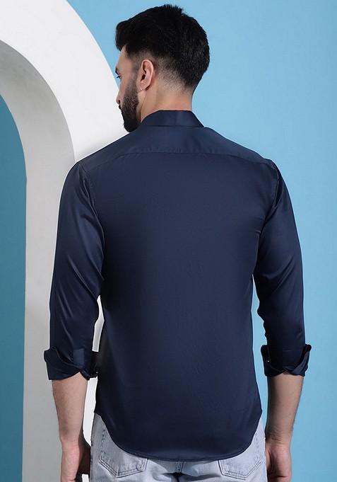 Navy Blue Cotton Shirt For Men