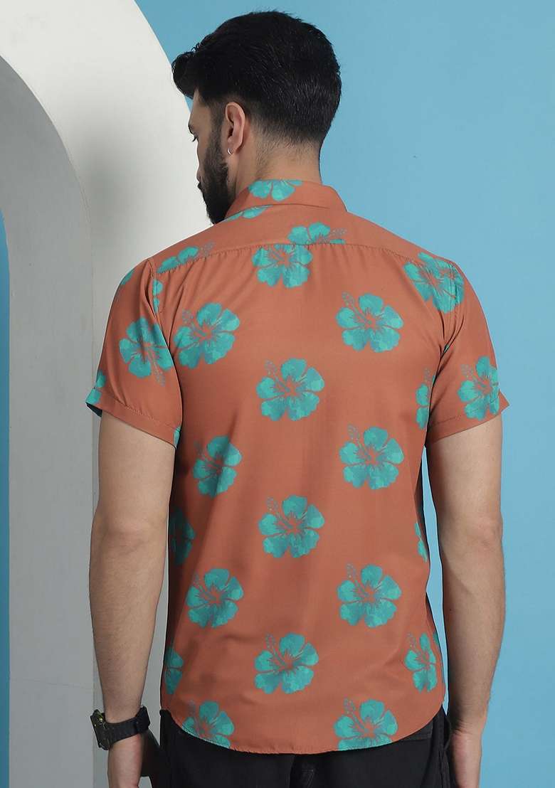 Rust Printed Cotton Shirt For Men - Indya
