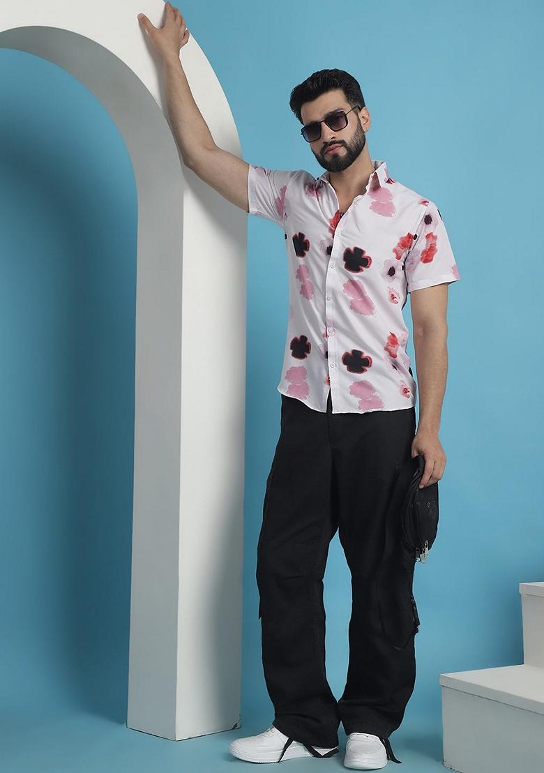 Pink Printed Cotton Shirt For Men