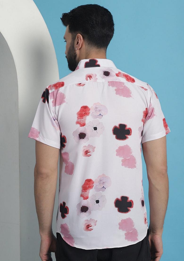 Pink Printed Cotton Shirt For Men