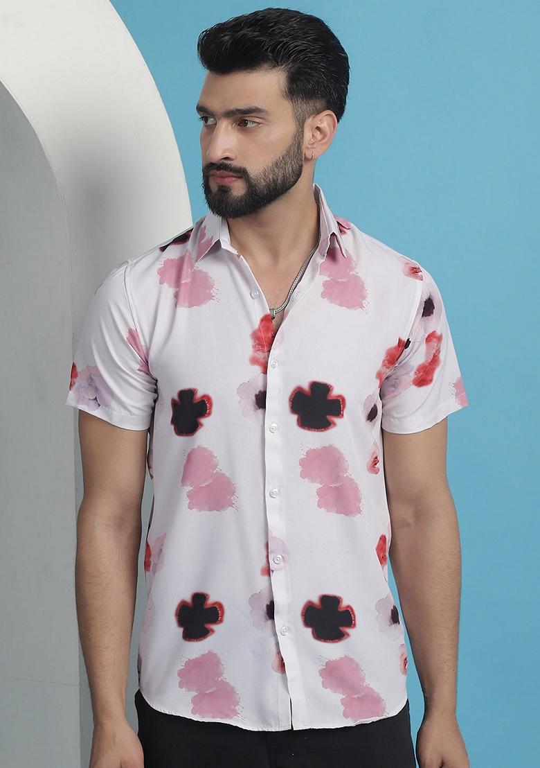 Pink Printed Cotton Shirt For Men - Indya