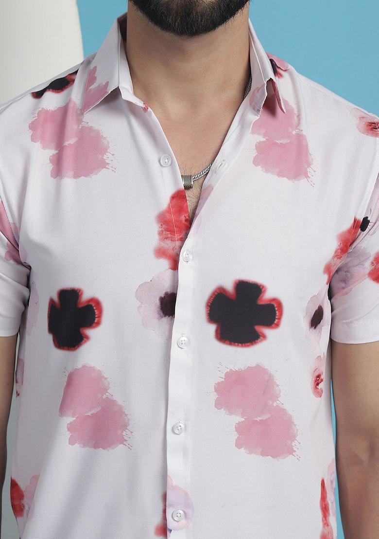 Pink Printed Cotton Shirt For Men - Indya