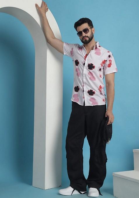 Pink Printed Cotton Shirt For Men