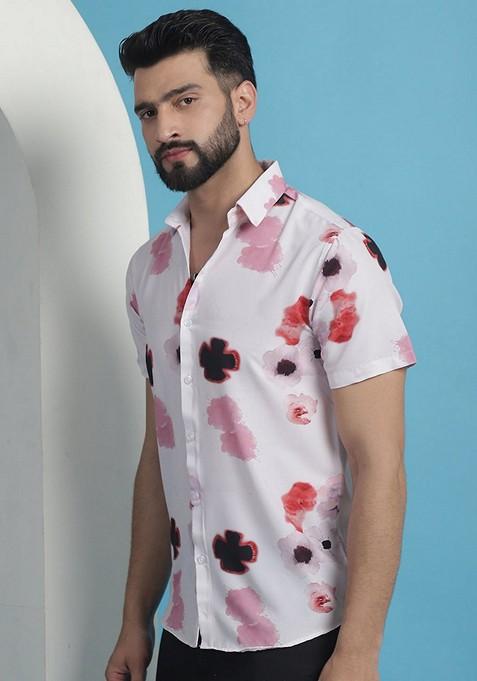 Pink Printed Cotton Shirt For Men