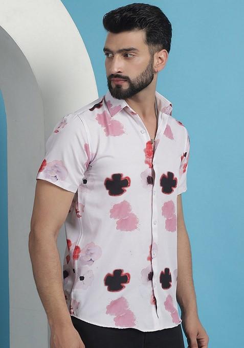 Pink Printed Cotton Shirt For Men