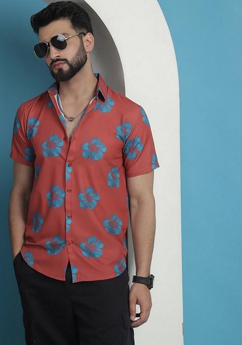 Coral Printed Cotton Shirt For Men