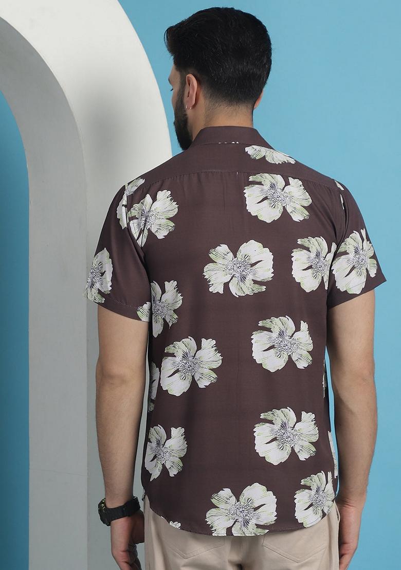 Brown Printed Cotton Shirt For Men
