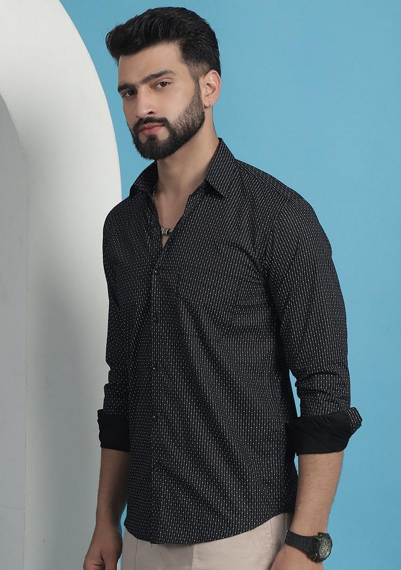 Black Printed Cotton Shirt For Men