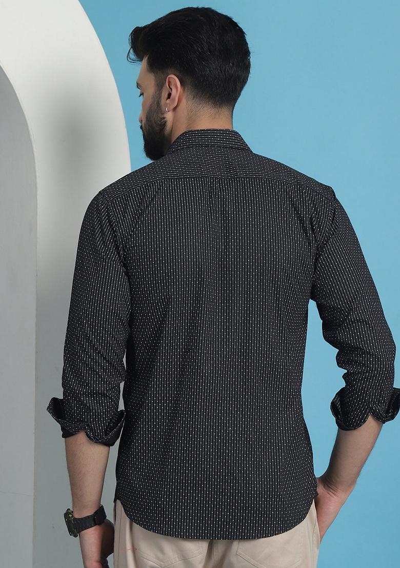 Black Printed Cotton Shirt For Men - Indya