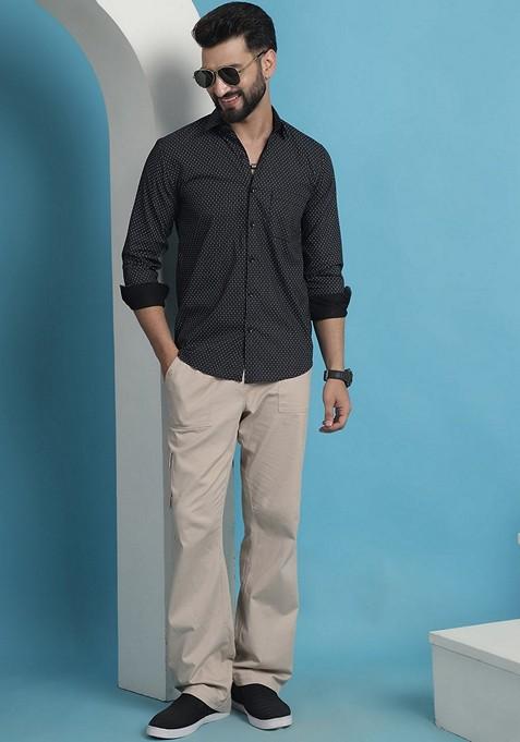 Black Printed Cotton Shirt For Men