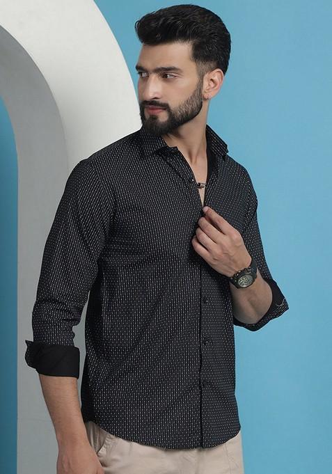Black Printed Cotton Shirt For Men