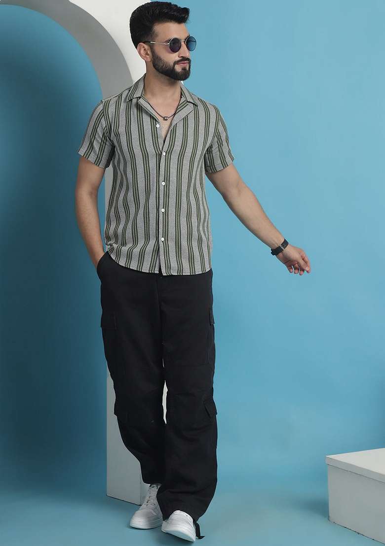 Olive Printed Cotton Shirt For Men - Indya