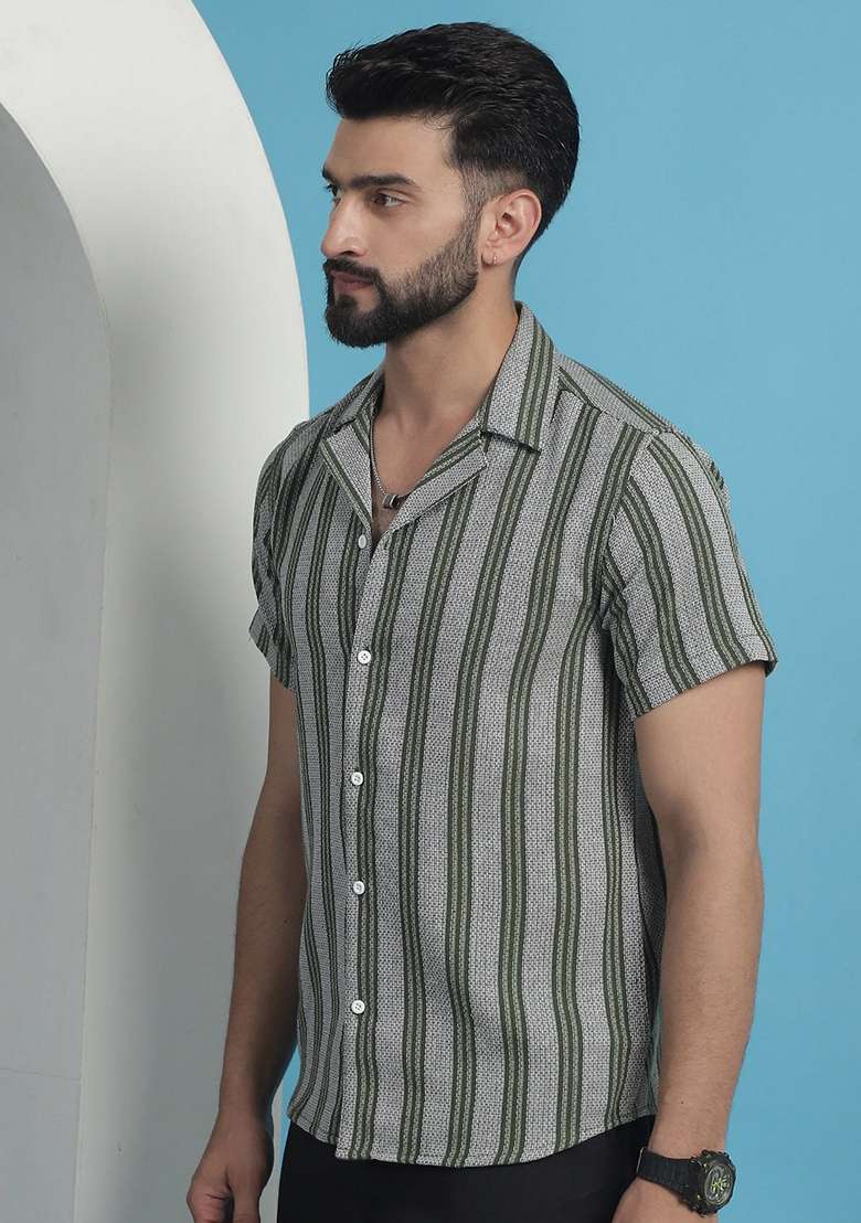 Olive Printed Cotton Shirt For Men - Indya
