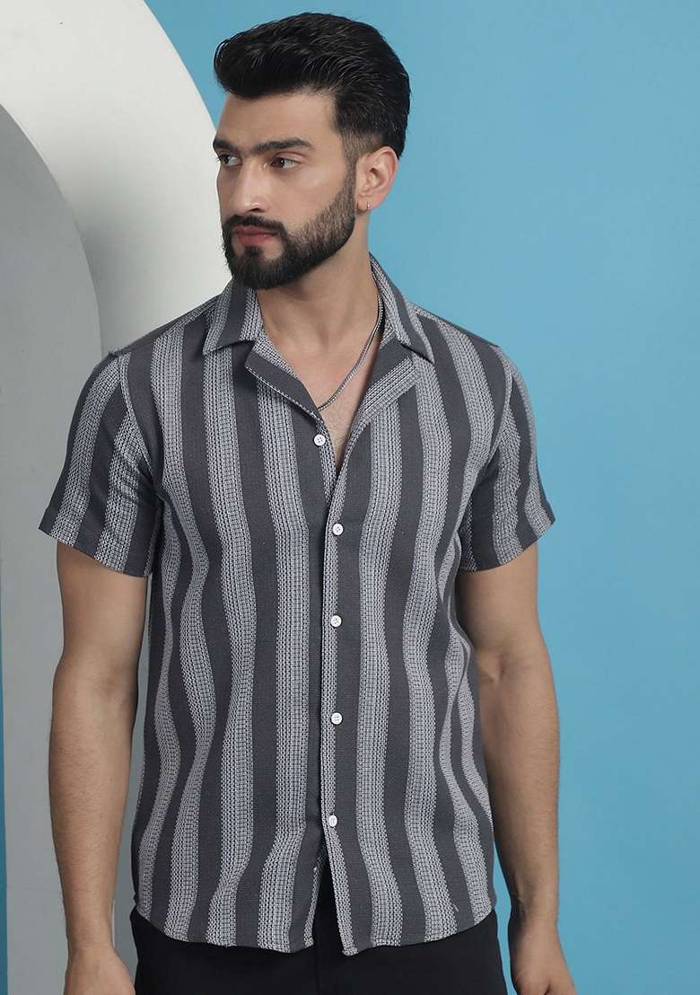 Grey Printed Cotton Shirt For Men - Indya