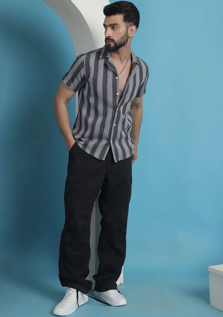 Grey Printed Cotton Shirt For Men - Indya