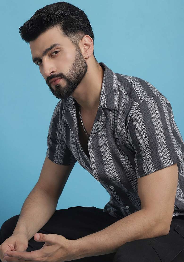 Grey Printed Cotton Shirt For Men - Indya