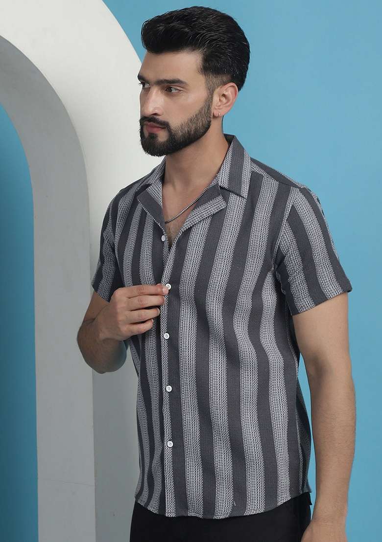Grey Printed Cotton Shirt For Men - Indya
