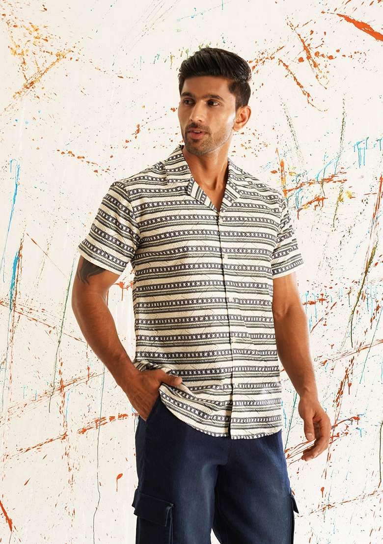 Grey Printed Cotton Shirt For Men - Indya