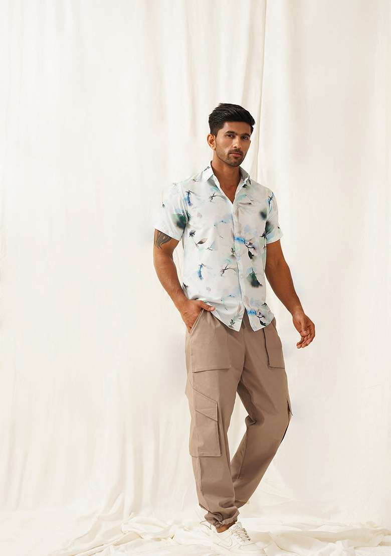 Blue Printed Cotton Shirt For Men - Indya