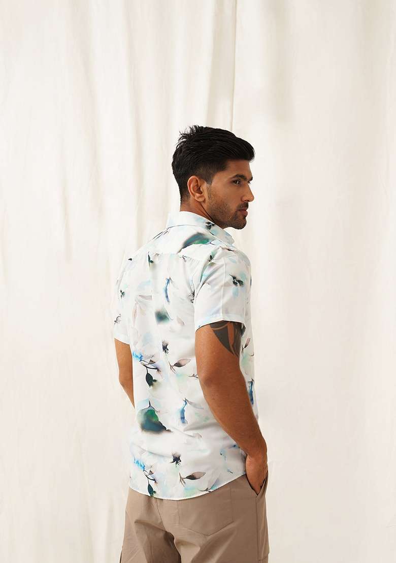 Blue Printed Cotton Shirt For Men - Indya