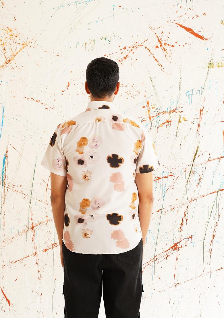 Peach Printed Cotton Shirt For Men
