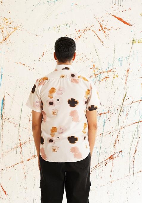 Peach Printed Cotton Shirt For Men
