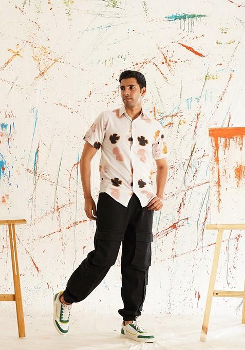 Peach Printed Cotton Shirt For Men