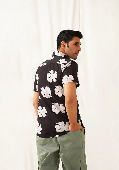 Black Printed Cotton Shirt For Men