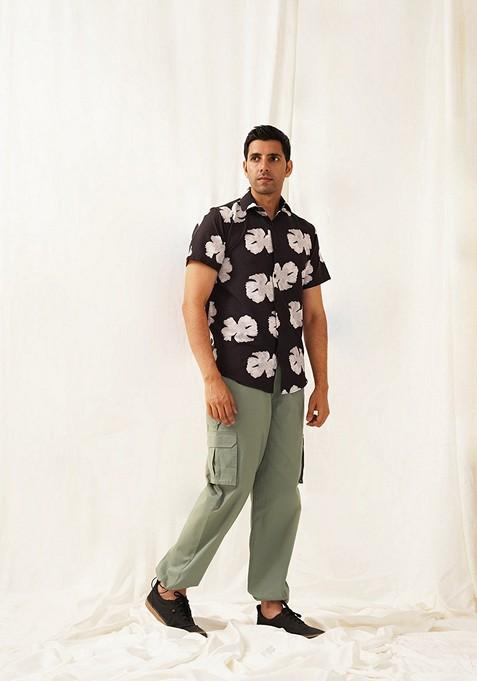 Black Printed Cotton Shirt For Men