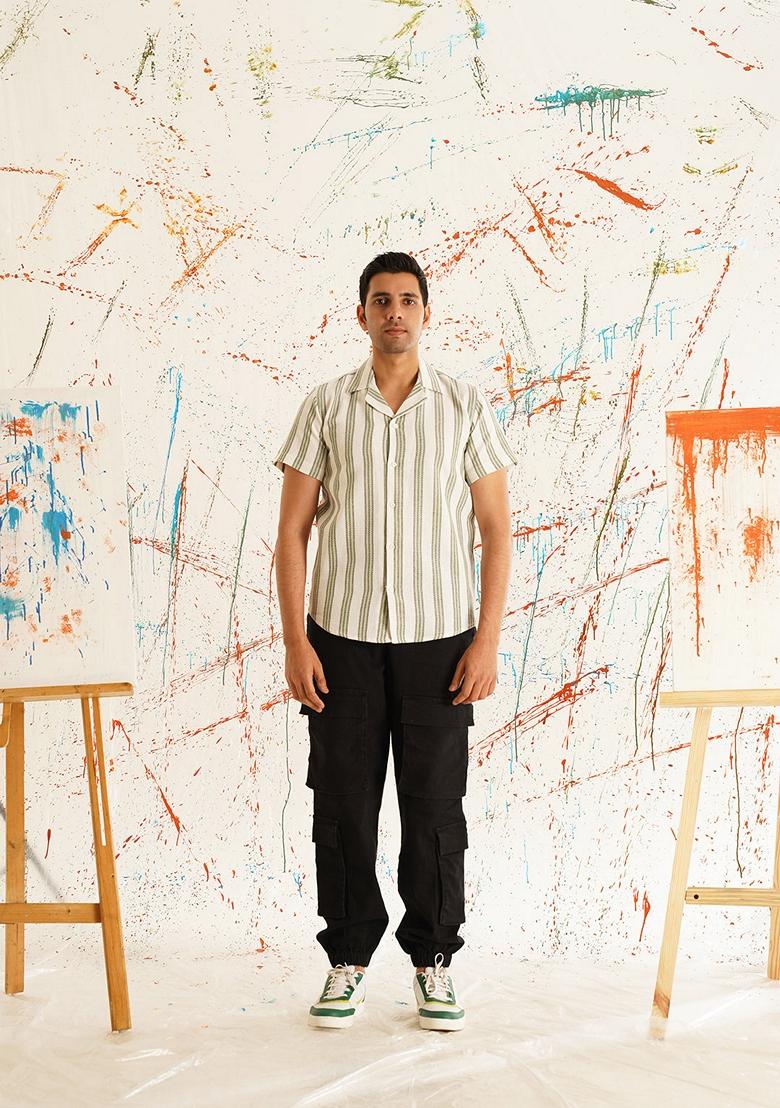 White Printed Cotton Shirt For Men