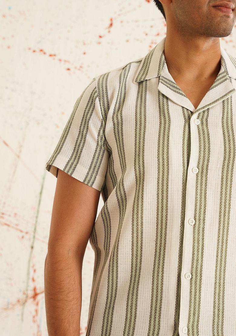 White Printed Cotton Shirt For Men