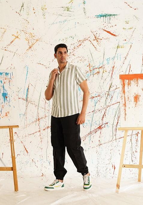 White Printed Cotton Shirt For Men