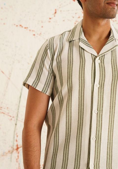 White Printed Cotton Shirt For Men