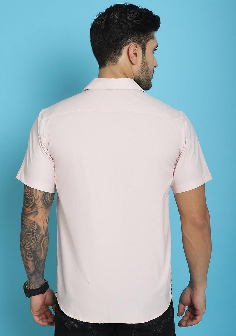 Pink Printed Cotton Blend Shirt For Men