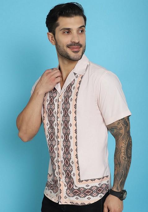 Pink Printed Cotton Blend Shirt For Men