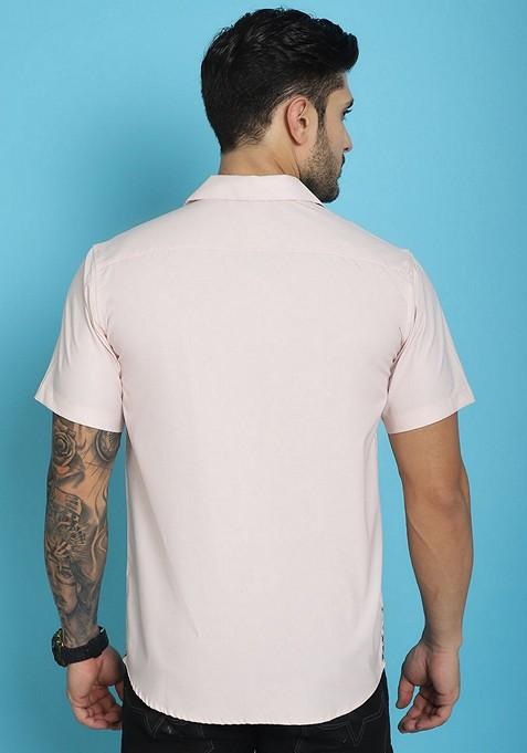 Pink Printed Cotton Blend Shirt For Men