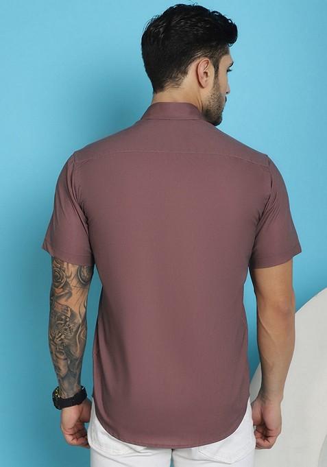 Magenta Printed Cotton Blend Shirt For Men