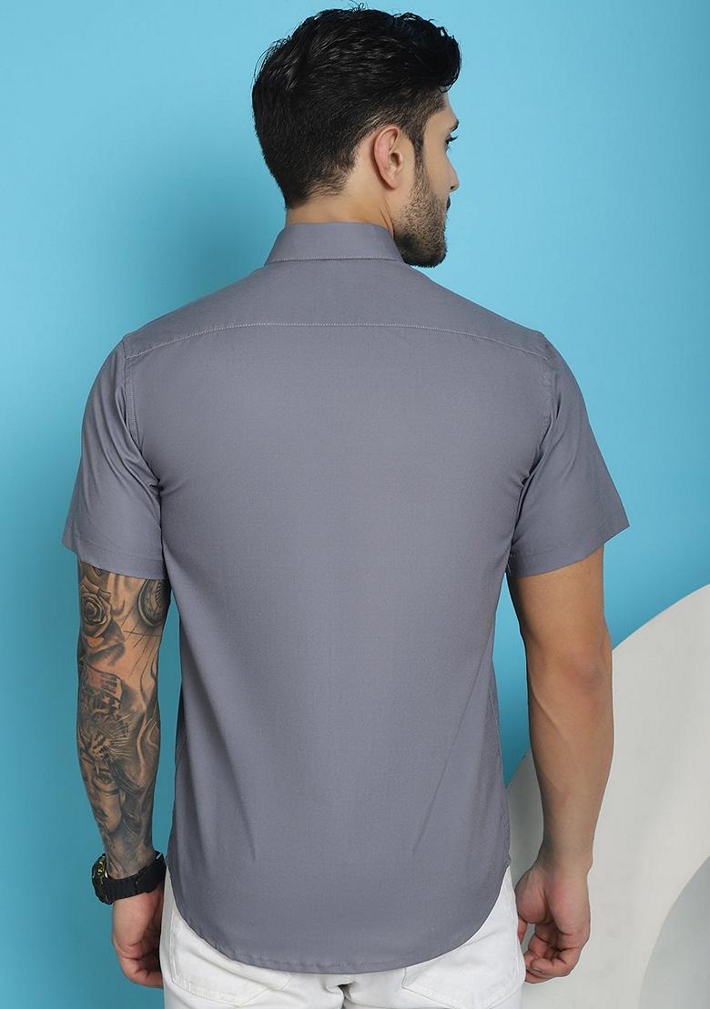 Grey Printed Cotton Blend Shirt For Men - Indya