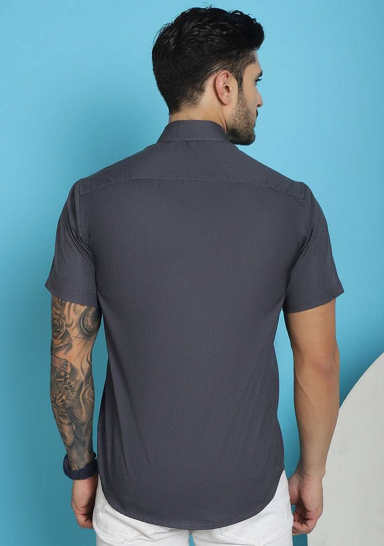 Charcoal Printed Cotton Blend Shirt For Men - Indya