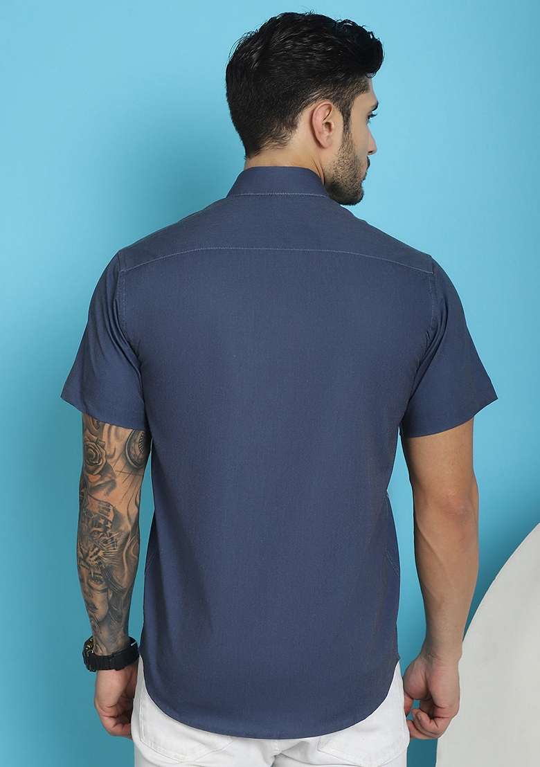 White Printed Cotton Blend Shirt For Men - Indya