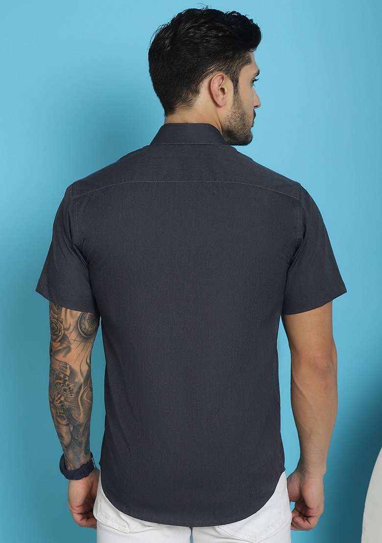 Sky Blue Printed Cotton Blend Shirt For Men - Indya