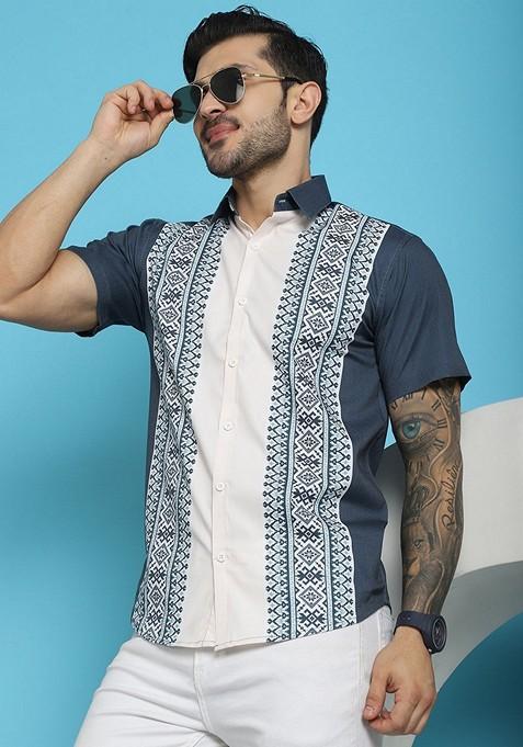 Charcoal Printed Cotton Blend Shirt For Men