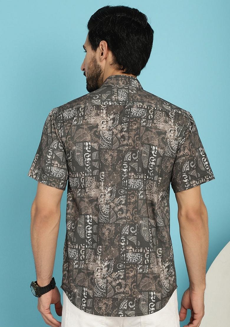 Brown Printed Cotton Blend Shirt For Men - Indya