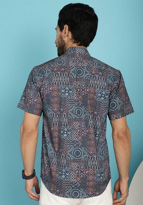 Grey Printed Cotton Blend Shirt For Men