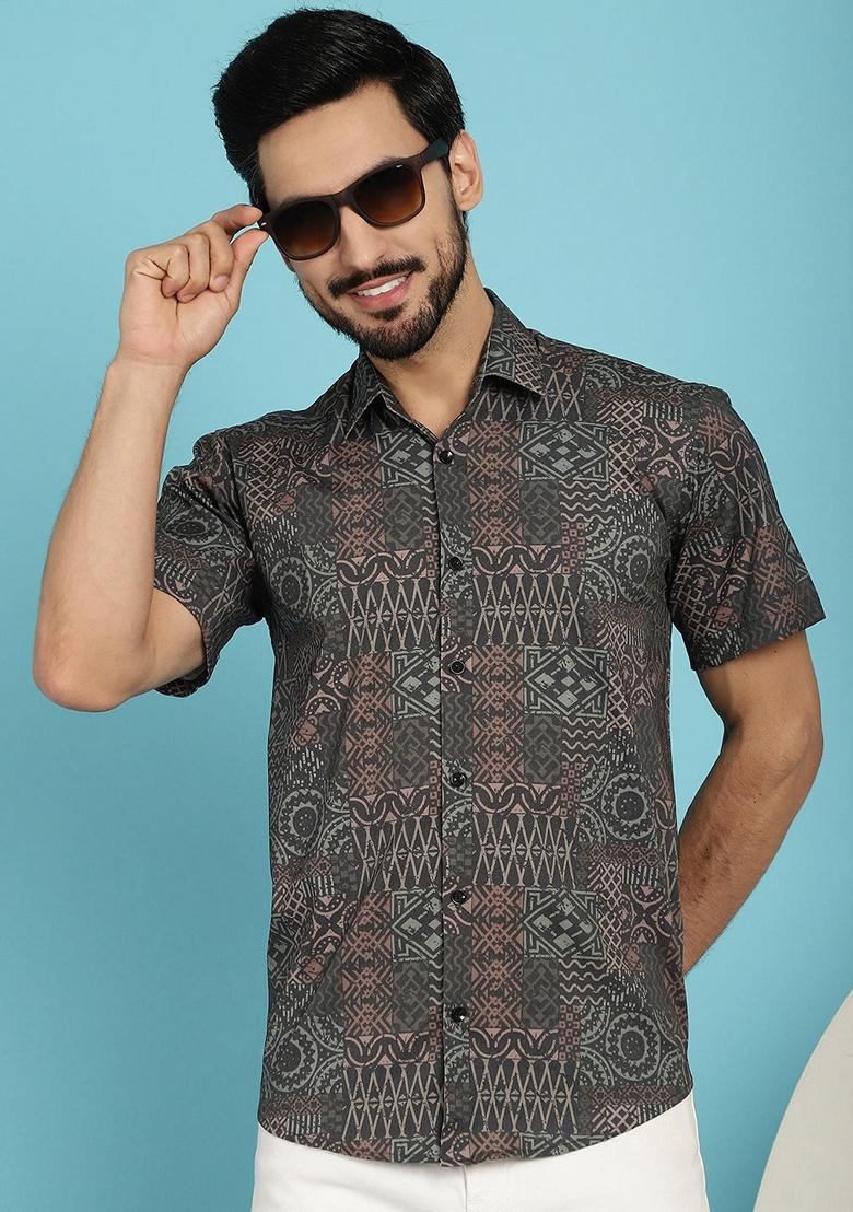 Buy Grey Printed Cotton Blend Shirt For Men XMS01778 Summer