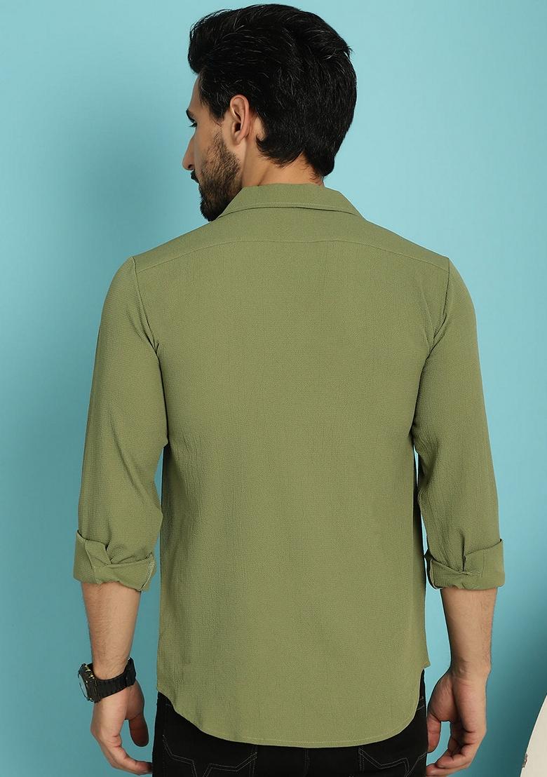 Olive Cotton Blend Shirt For Men - Indya