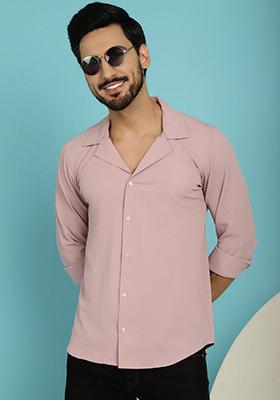 Magenta Cotton Blend Shirt For Men