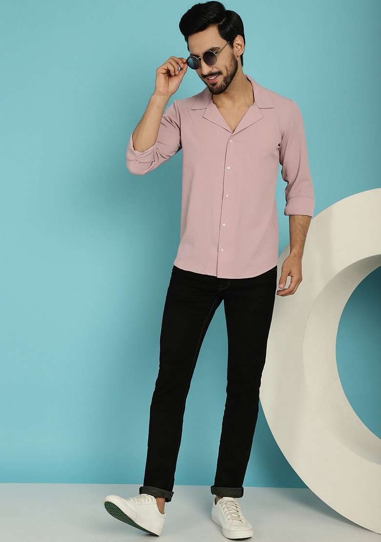 Magenta Cotton Blend Shirt For Men - Indya