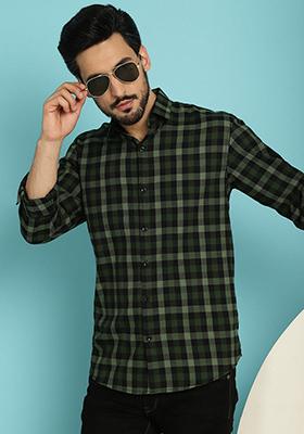 Olive Printed Cotton Shirt For Men