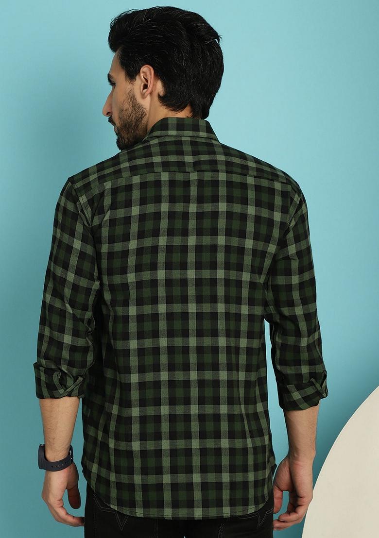 Olive Printed Cotton Shirt For Men - Indya